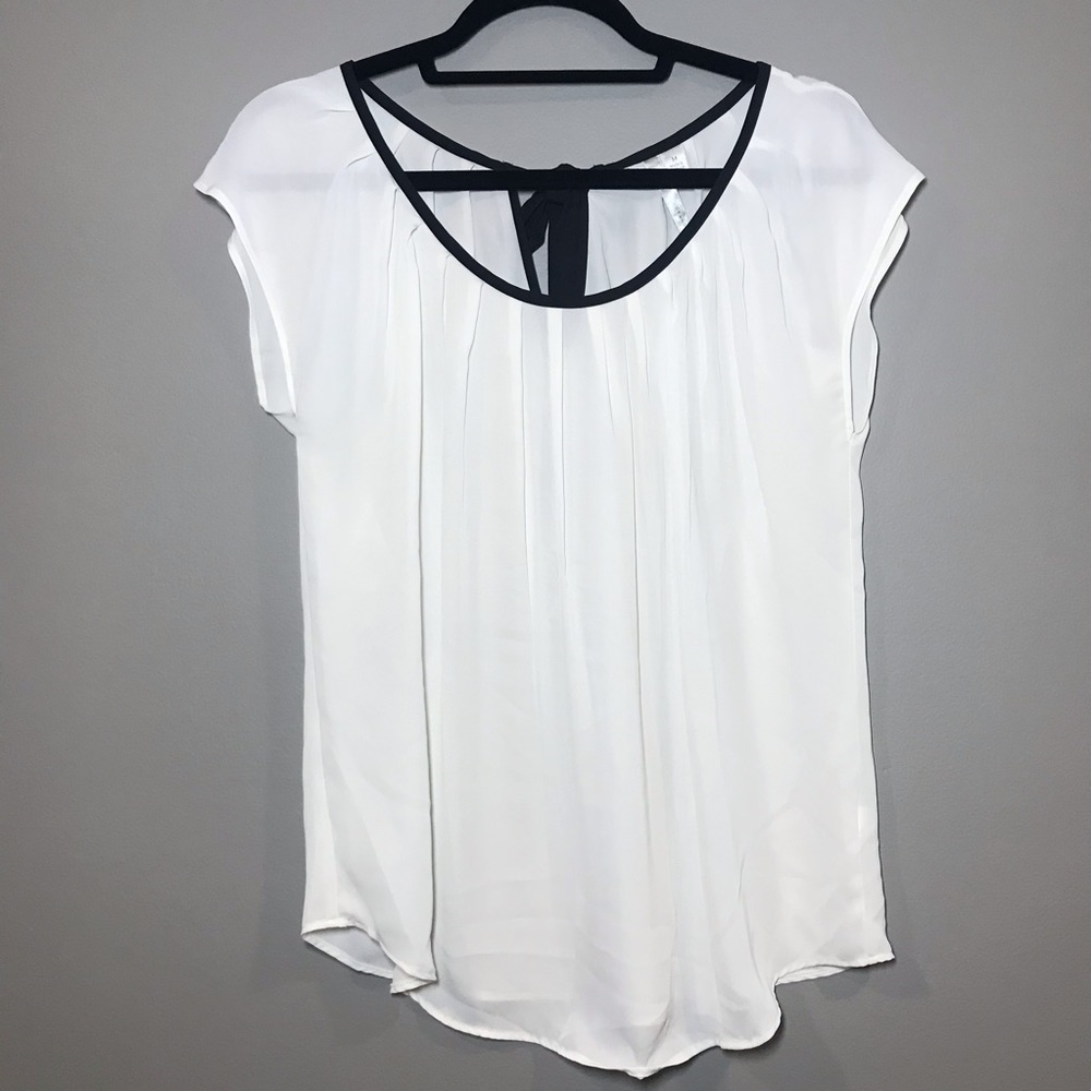 Lauren Conrad White Blouse w/ Black Piping & Bow